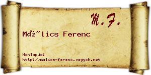 Málics Ferenc névjegykártya